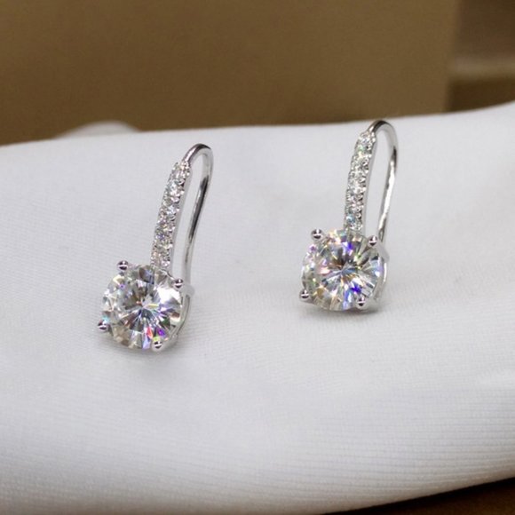 *NEW Silver/Rose Gold Round Diamond Drop Earrings - Picture 10 of 11